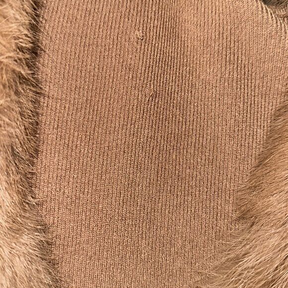 Michelle Nicole XL Tan Knit Button Front V-Neck Fox Fur Collar Elegant Cardigan - Picture 14 of 14